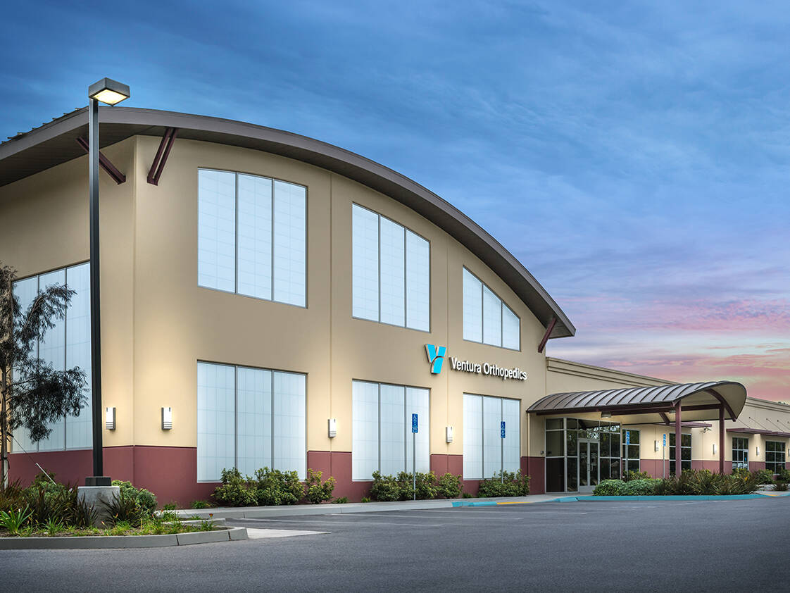 Ventura Orthopedics medical office exterior at dusk