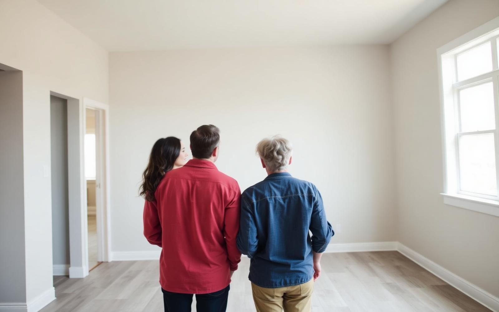 A couple touring the interior of a model home